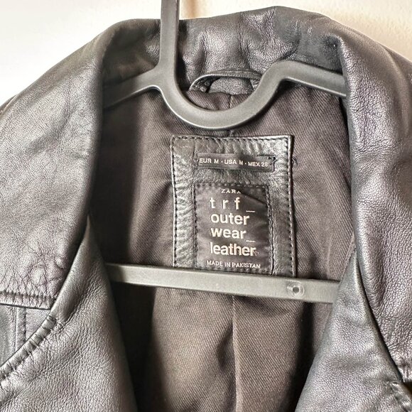 ZARA trf Outerwear Genuine Leather Moto Jacket Size M - Picture 3 of 4